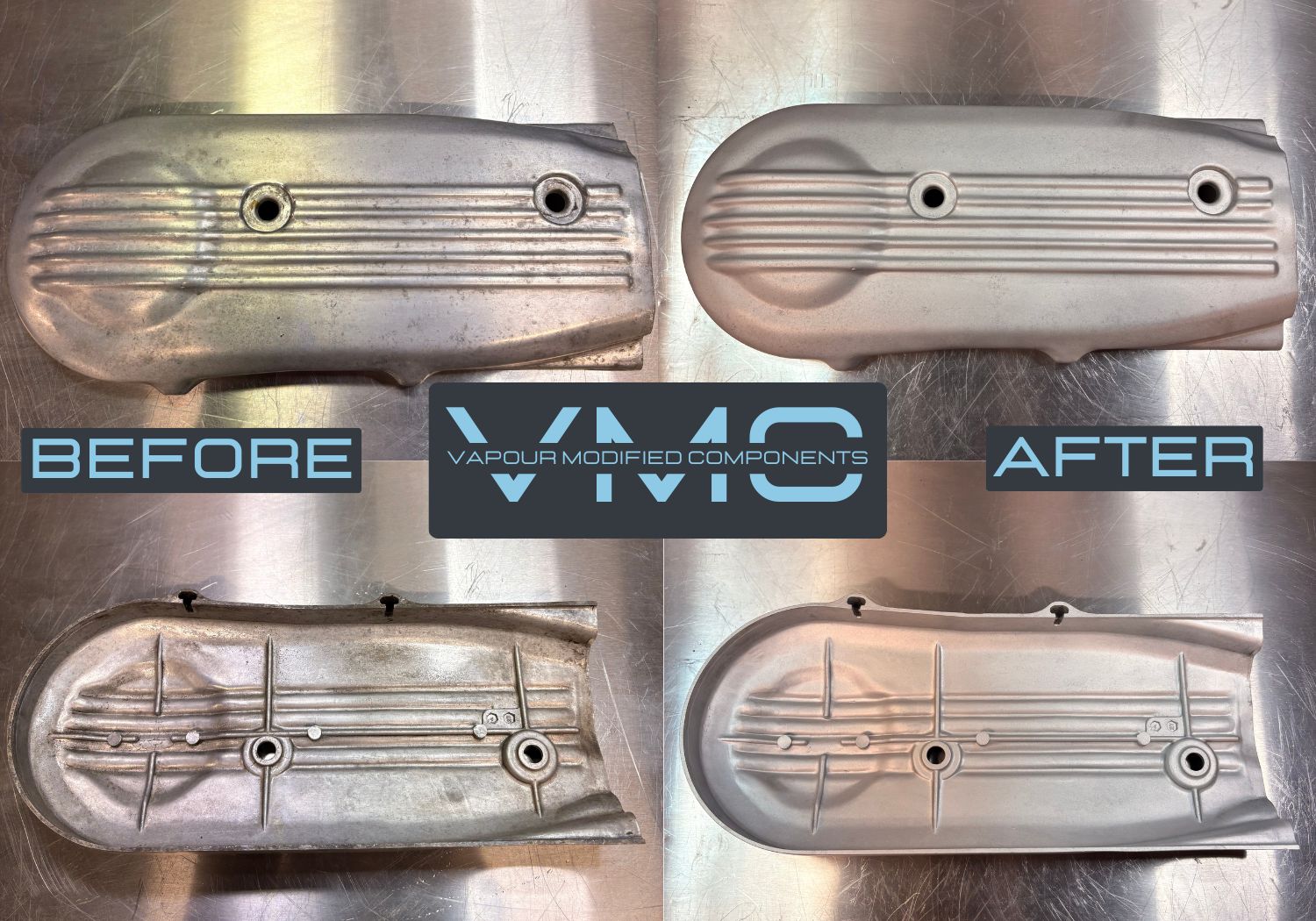 Before and after comparison of VMC vapour blasting work