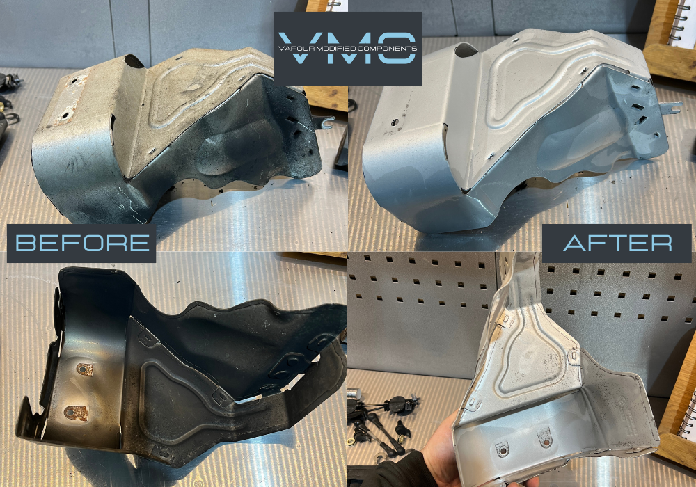 Vapour blasted parts before and after